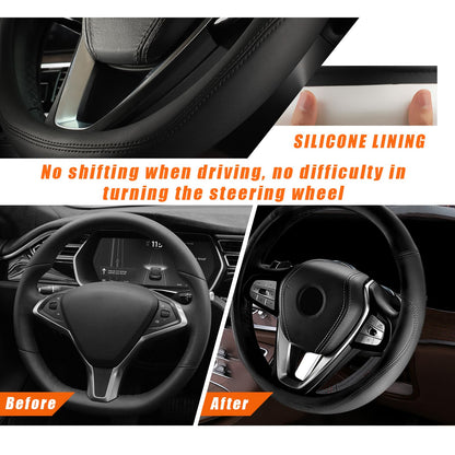 Ziciner Steering Wheel Cover Soft Leather Durable Universal 14.5-15in Gray