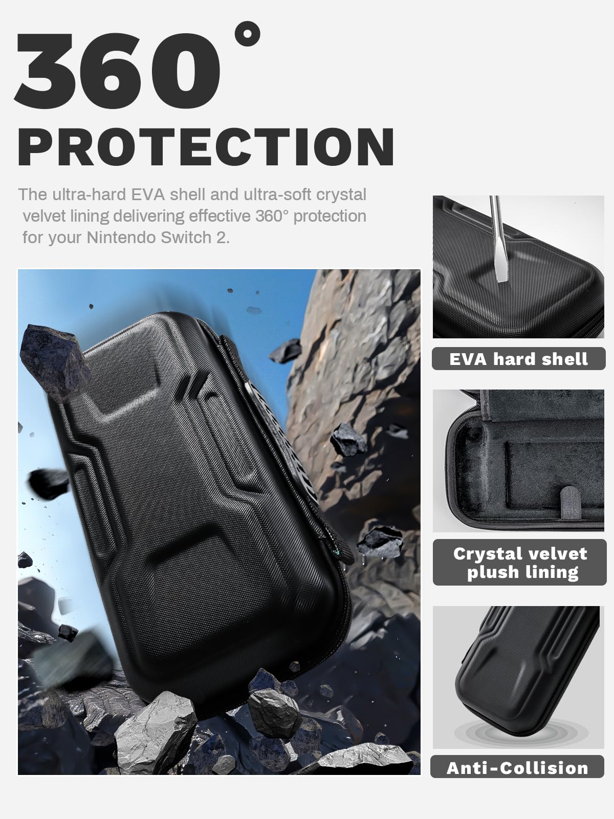 Generic Nintendo Switch 2 Carrying Case 2025 Hard Shell Black Nylon