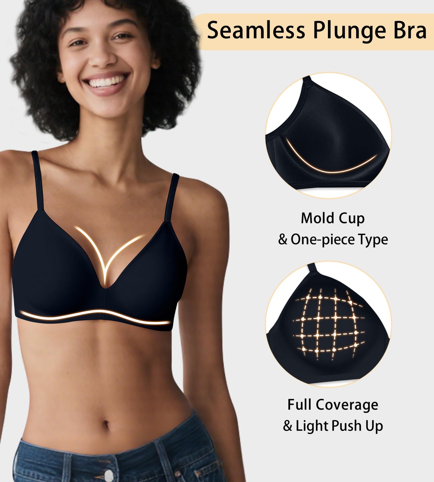 ZYQEXA Wireless Seamless Plunge Bra Black Racerback Size 38C