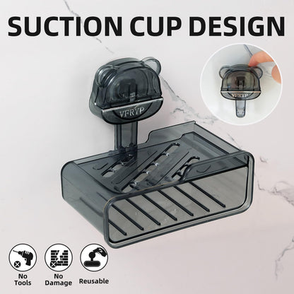 PUOPOSTY 2-Tier Soap Dish with Strong Suction Cup Black 1PCS Shower Holder