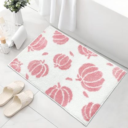 Aprophic Pink Pumpkin Bath Mat Fall Non Slip Microfiber Bathroom Rug 17x24