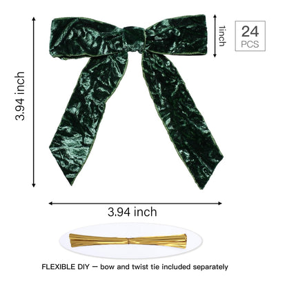 LaRibbons 24 Pcs Green Crinkled Velvet Bows 3.94x3.94in Vintage Style