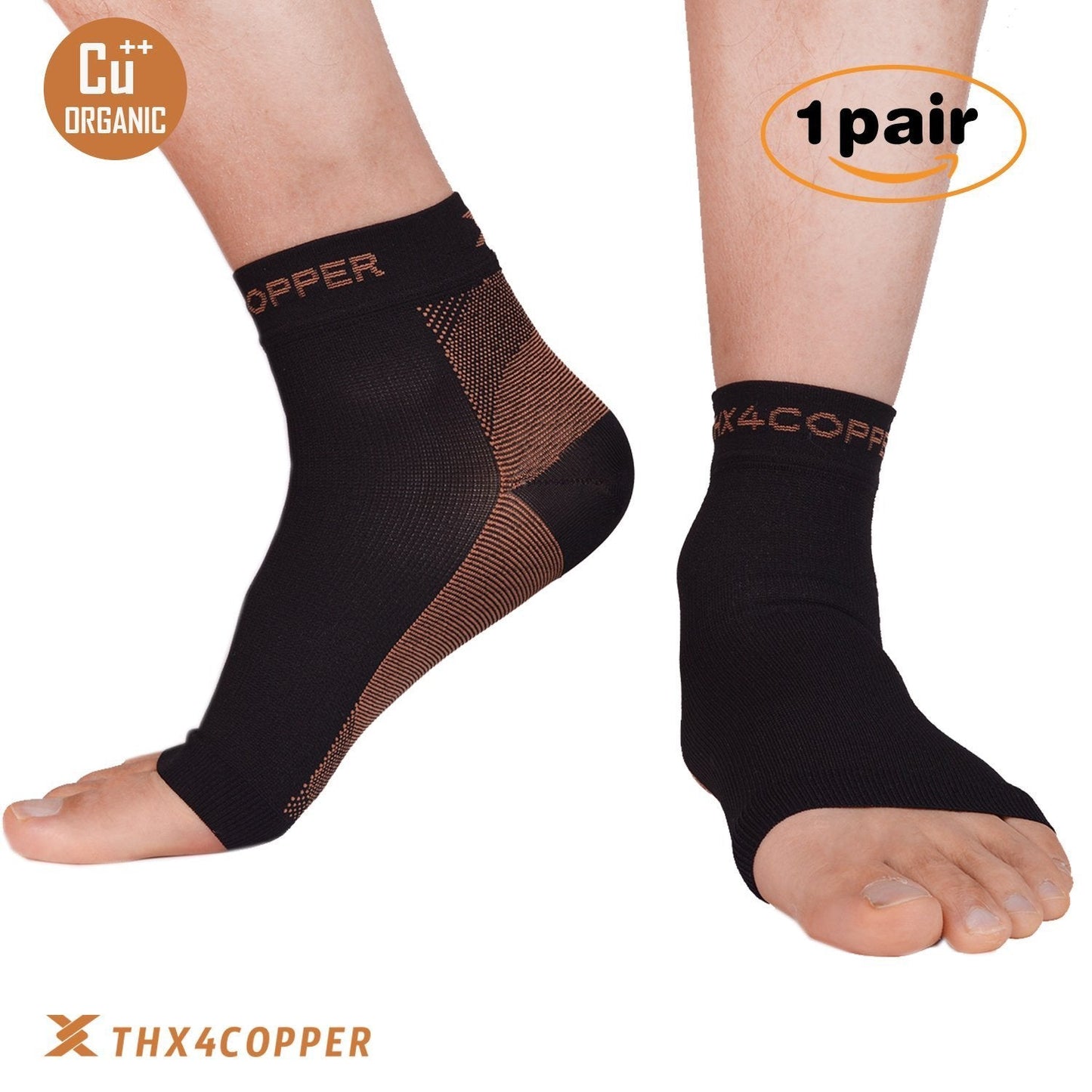 THX4COPPER Compression Foot Sleeves Copper Infused Arch Support Gray Navy Size L