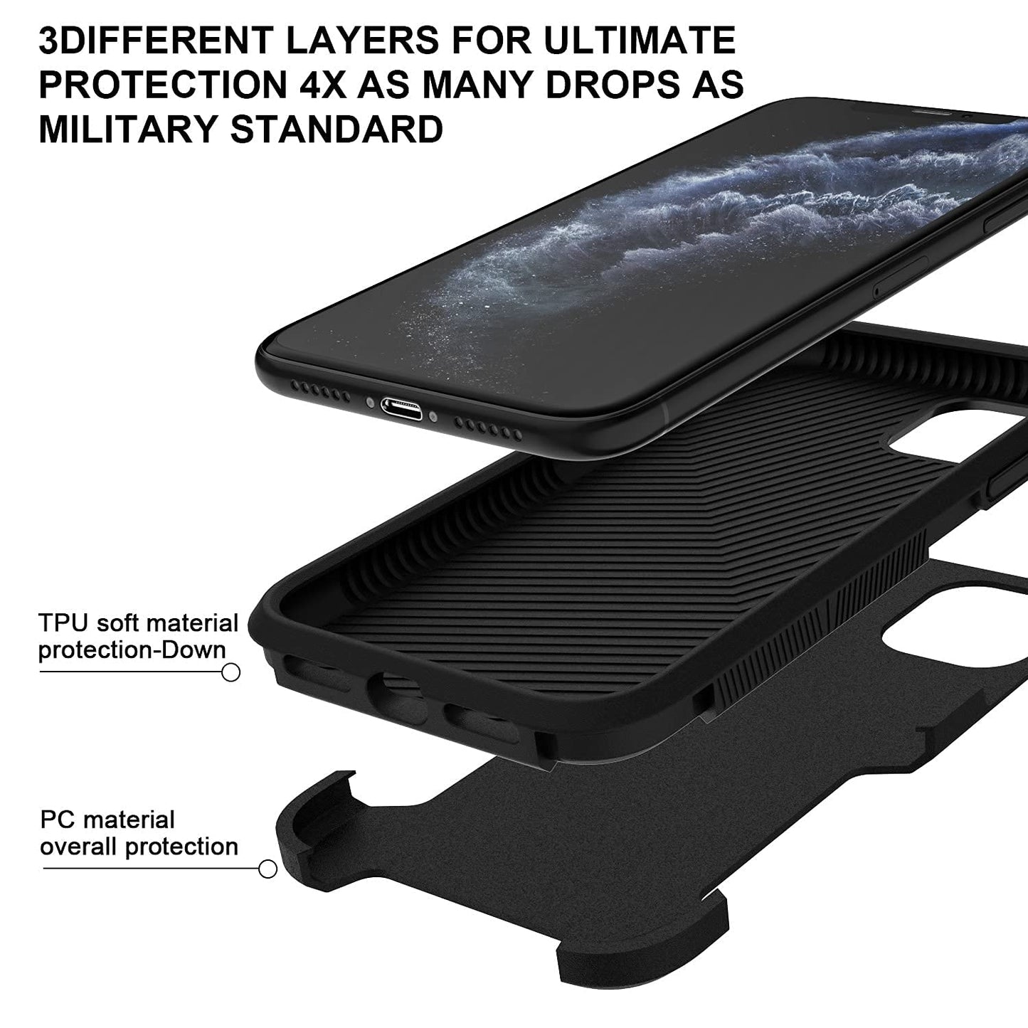 VOEAIN iPhone 11 Case 6.1" Hard PC+TPU Shockproof Black