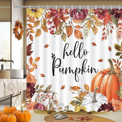 MEHOFOND Fall Pumpkin Watercolor Shower Curtain 72x72 Inch Waterproof Hooks