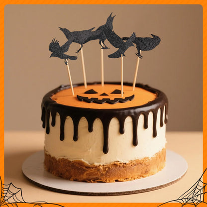 GUYI 24 PCS Halloween Crow Cupcake Toppers Horror Picks Cardstock Toothpick