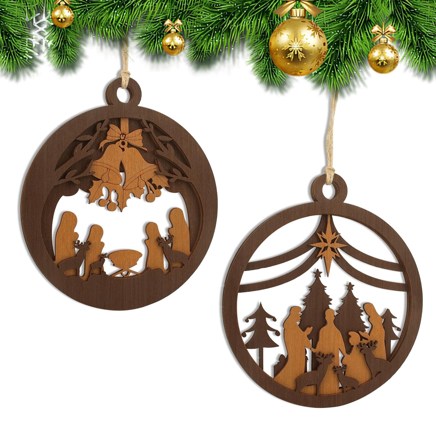 Yelsky Jesus Christmas Nativity Ornaments Wooden Set 2pcs Natural Wood