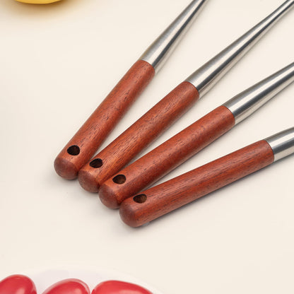 FJNATINH Silicone Spatula Turner Ladle Skimmer Set Stainless Steel Wood 4Pc
