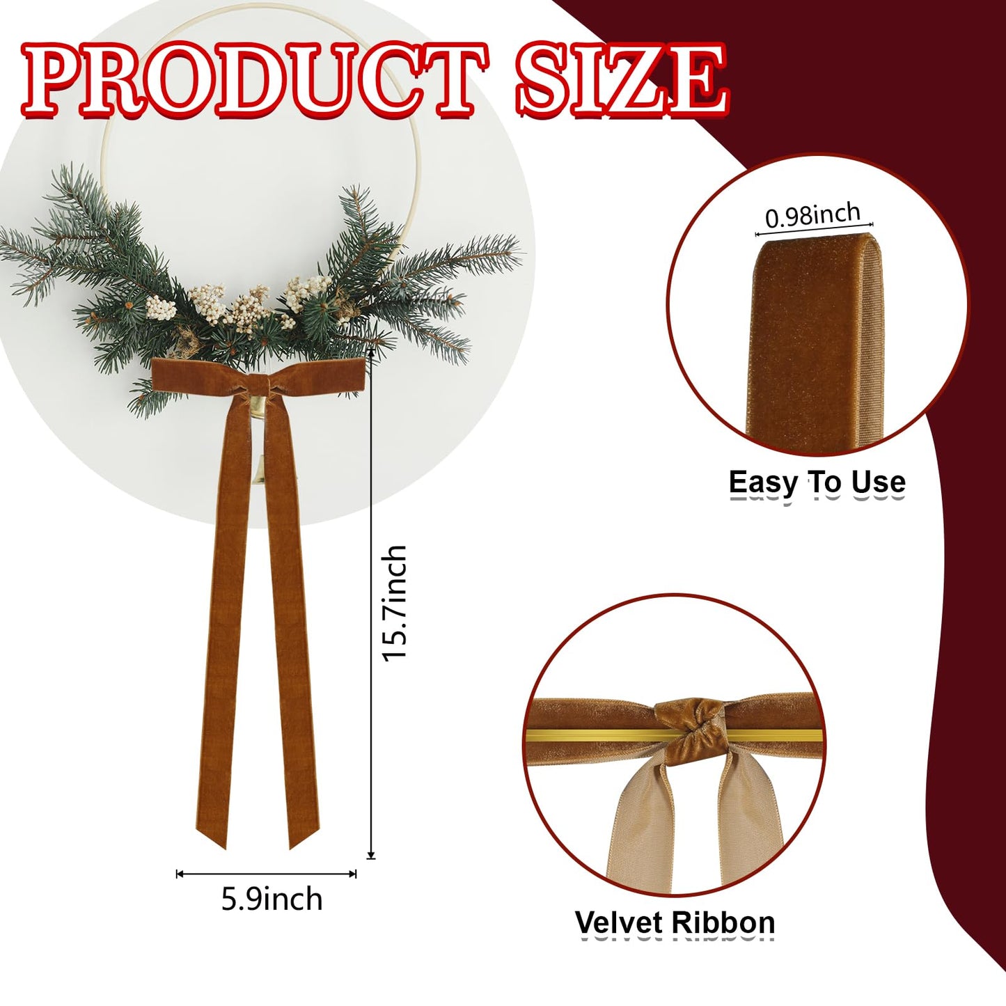 Dcocdeely 24 Pcs Khaki Velvet Christmas Bows 16x6 Inch Rustic Decor