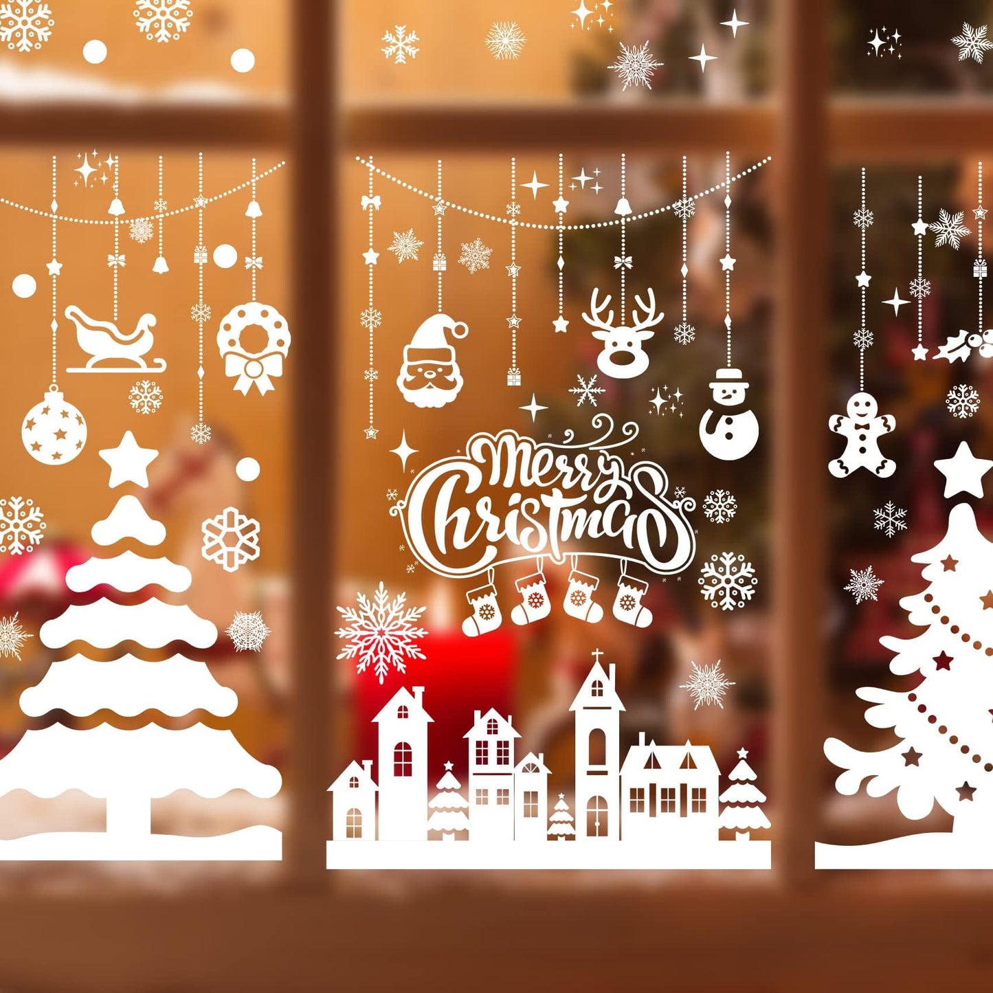 MISS FANTASY Christmas Window Clings 10 Sheets White Snow Scene Decorations