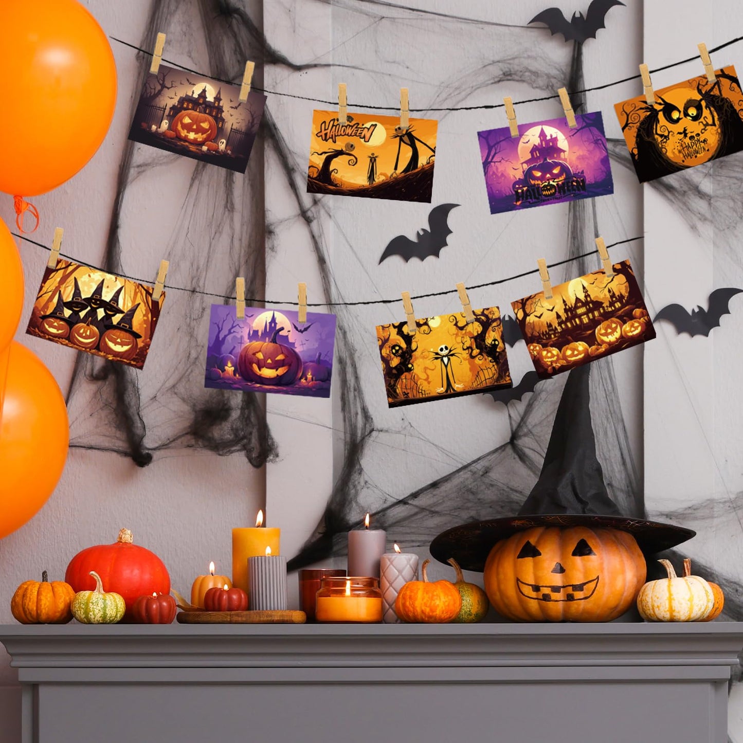 Tlenpo Halloween Postcards 32pcs 4x6in 350gsm Vintage Pumpkin Skeleton