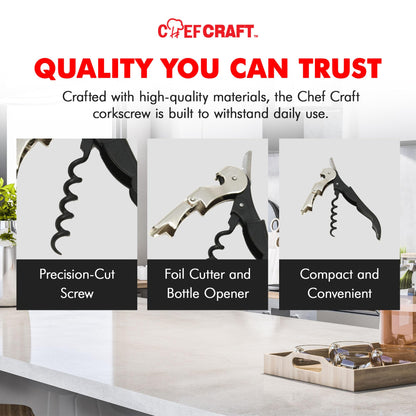 Chef Craft Select Waiters Corkscrew Foil Cutter Bottle Opener 5in Black