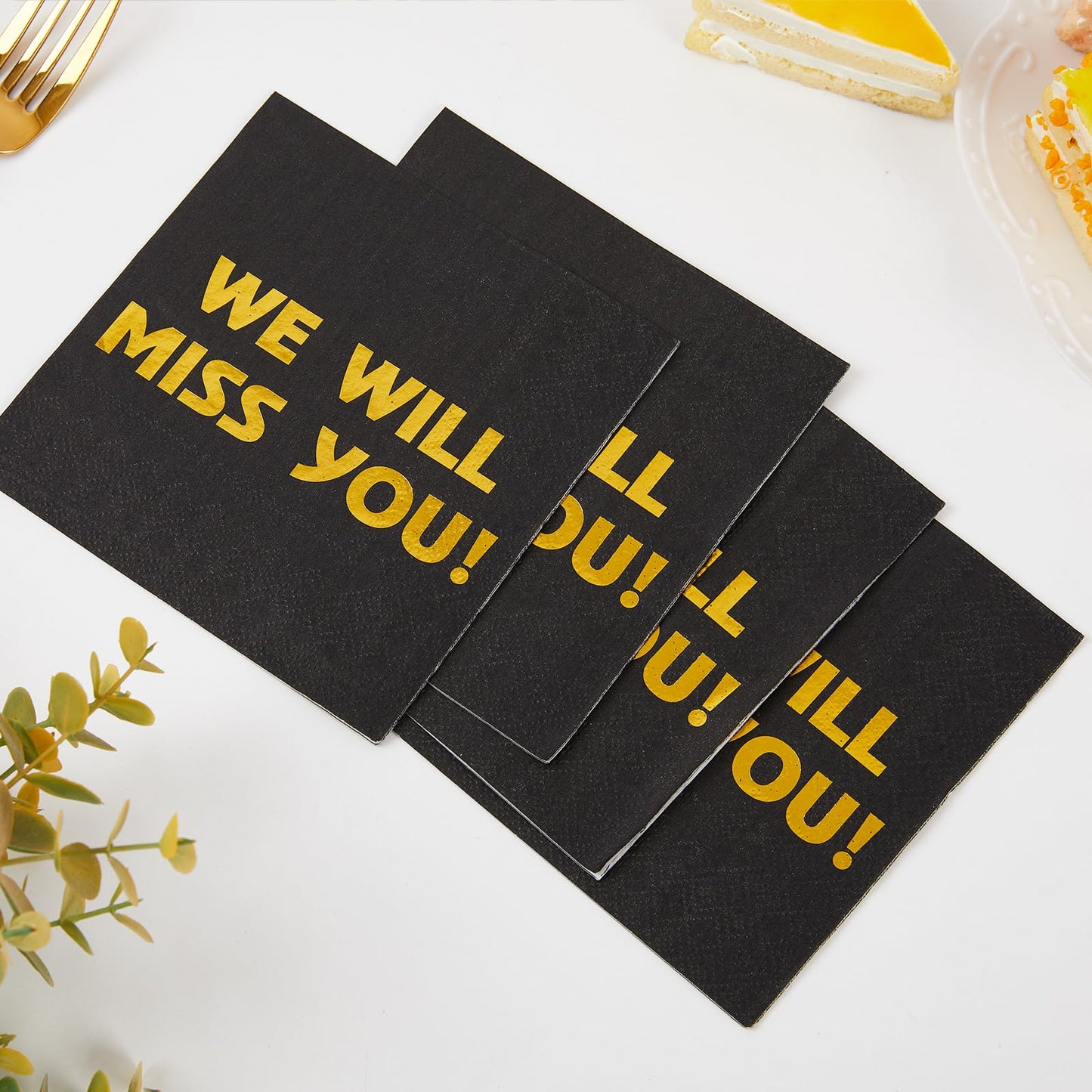 Sllyfo Retirement Party Napkins 5x5in 50PK Black Gold Farewell Decor