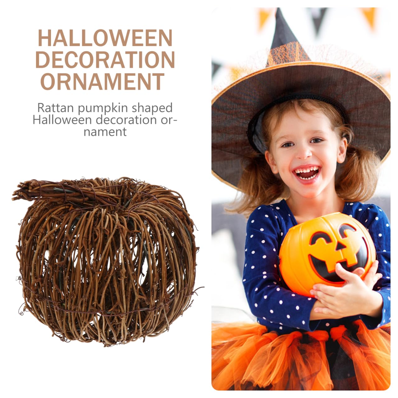 VOSAREA Wicker Rattan Pumpkin Ornament Rustic Brown 15CM Halloween Thanksgiving