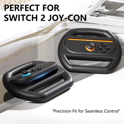 KUNSLUCK 2 Pack Steering Wheels for Nintendo Switch 2 Joy-Con Black