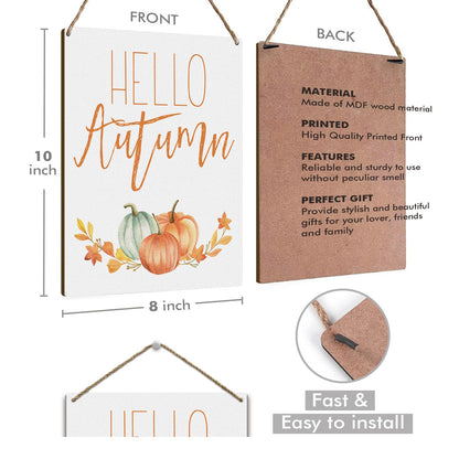 Hello Autumn Rustic Wood Wall Sign Fall Decor Seasonal Harvest Farmhouse