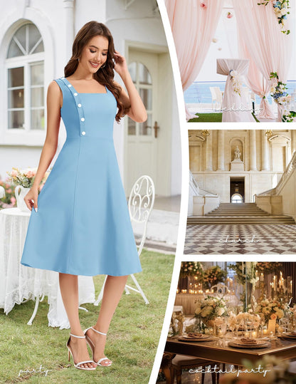 Bbonlinedress Womens Vintage Cocktail Dress Sleeveless A-line Midi Blue Size S