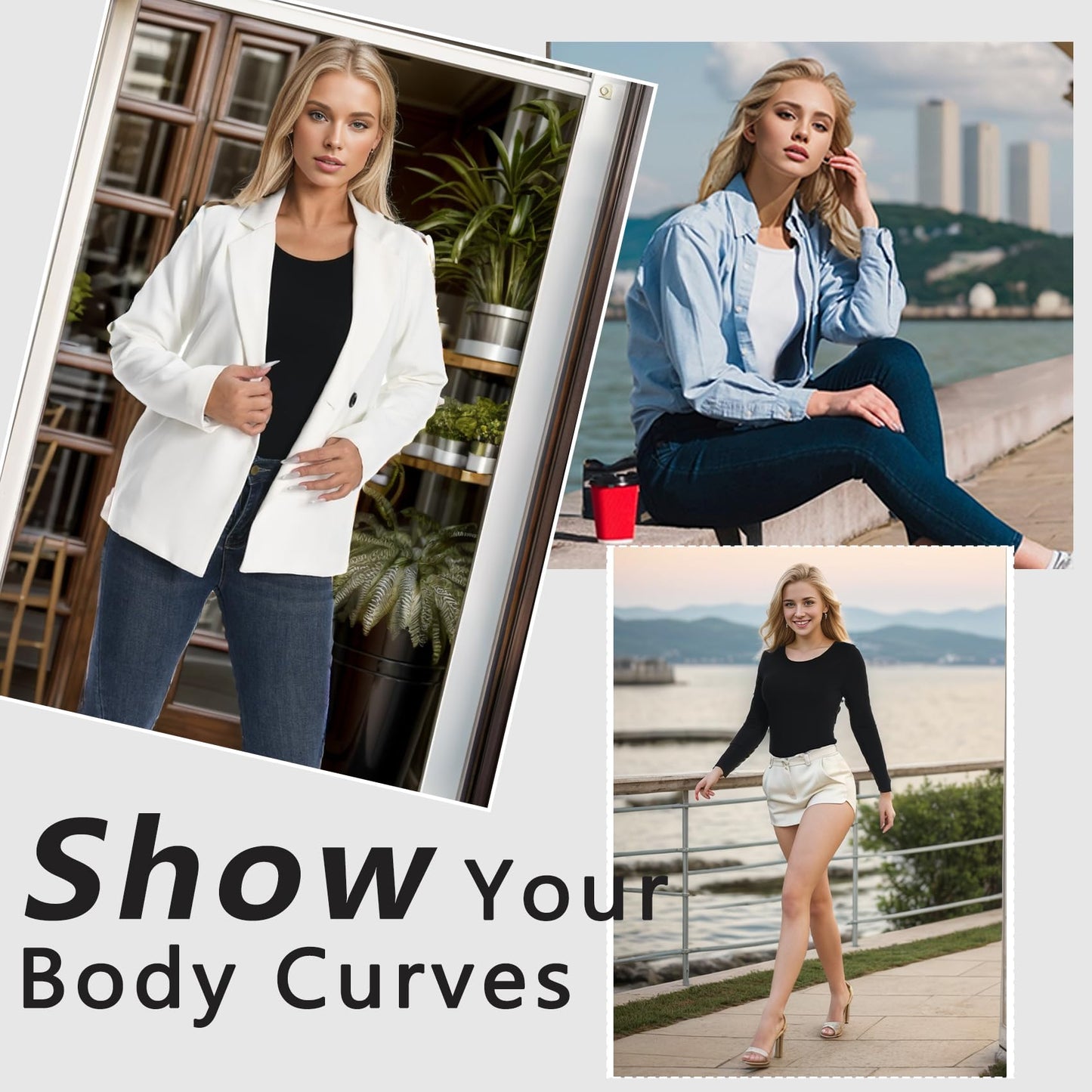 +MD Round Neck Bodysuit Long Sleeve Slimming Waist Coffee Size M