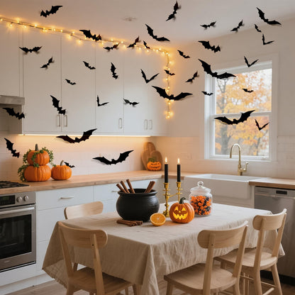 PFAMKEER Halloween Bat Stickers 120pcs 3D Black PVC Various Sizes