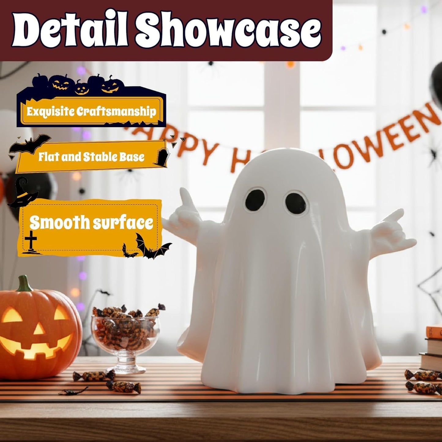 OYB Halloween Ghost Resin Figurine Spooky Decor Cute Finger Ghost A