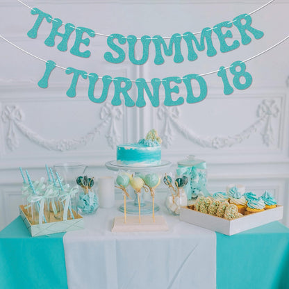 Nesinpa The Summer I Turned 18 Banner Blue Glitter 18th Birthday Party