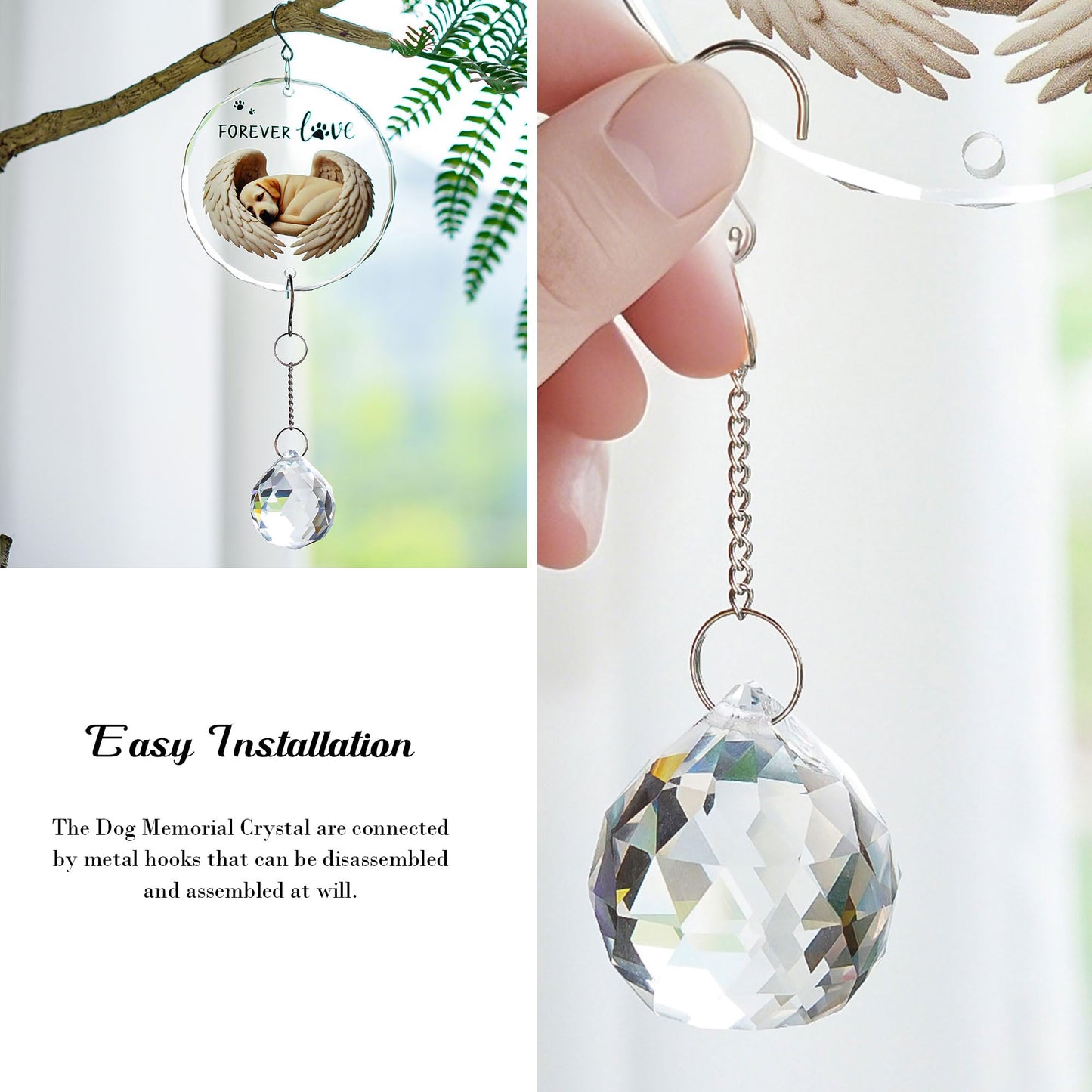 YU FENG 11.8in Dog Angel Crystal Suncatcher Memorial Rainbow Bridge