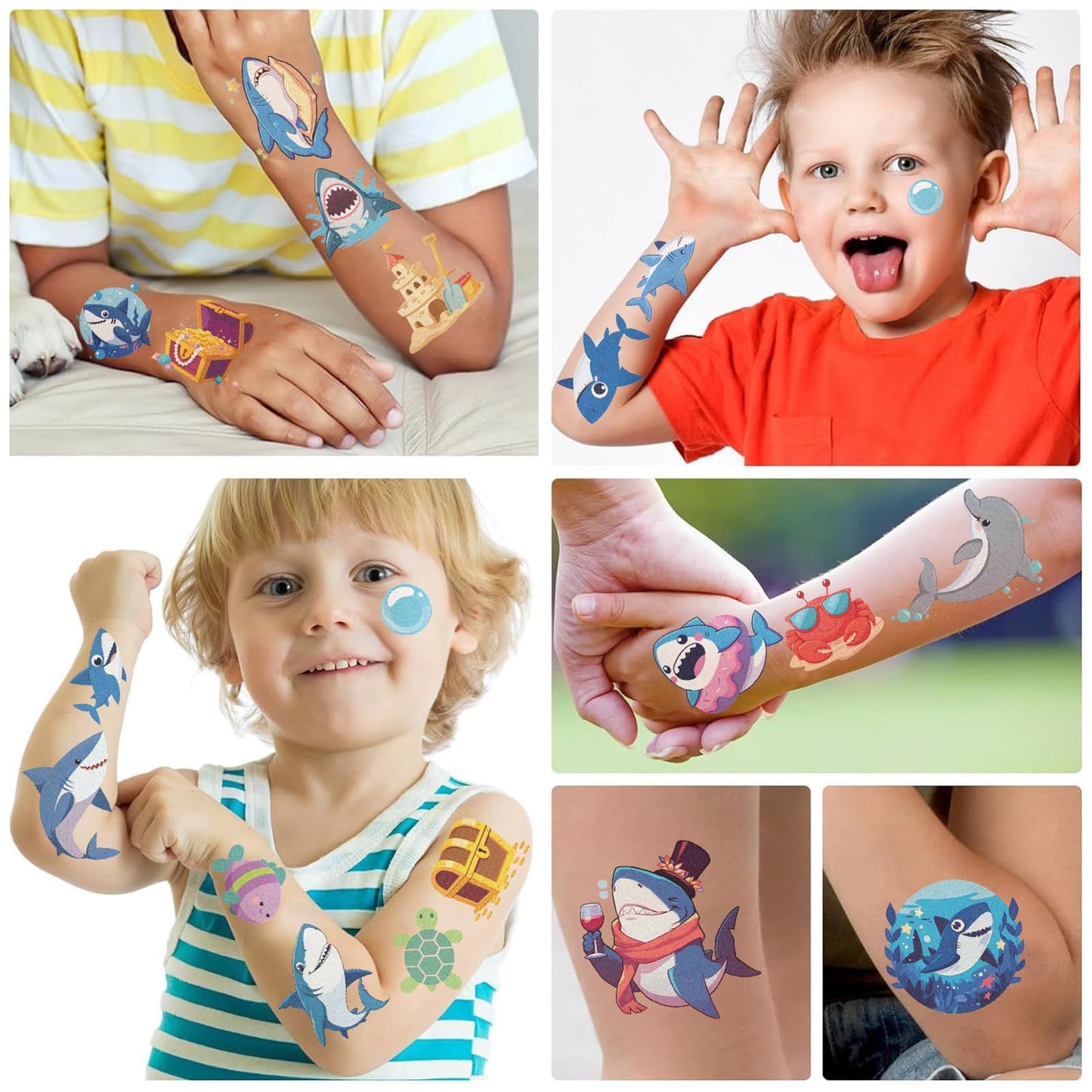 SBOBUY Shark Temporary Tattoos 10 Sheets Birthday Party Supplies Green