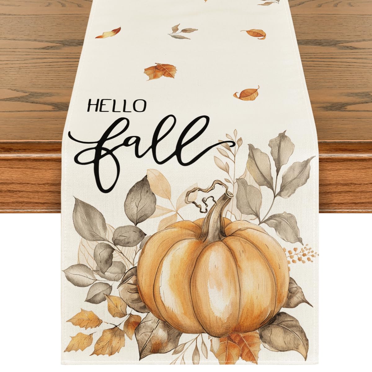 Artoid Mode Pumpkins Eucalyptus Table Runner 13x36 Inch Beige 210 GSM