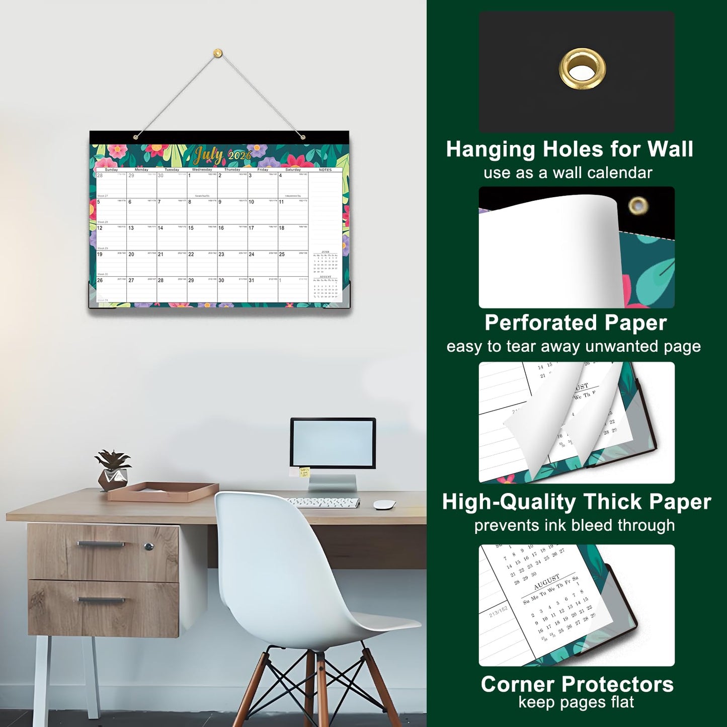 Lbylyhxc 2026-2027 18-Month Desk Calendar 17x12 Flowers Jan 2026-Jun 2027