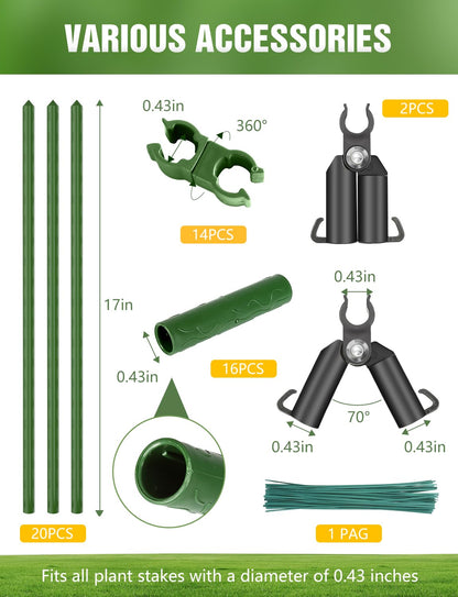 Joyhalo 20 Pack 17in Modular Garden Trellis Kit Green for Tomatoes Grapes