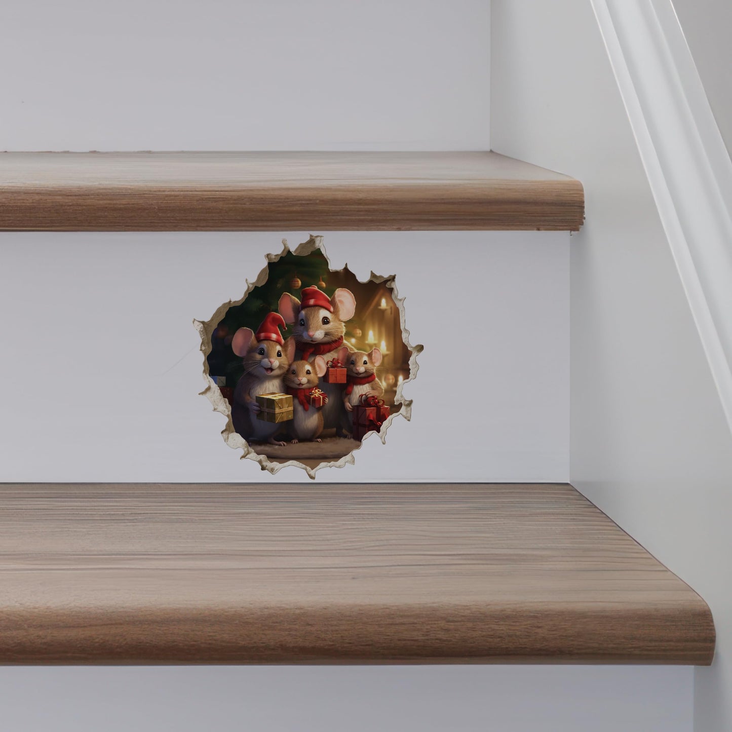 My Wonderful Walls Christmas Family Mouse Hole Decal 3D Effect 5x5 Multi