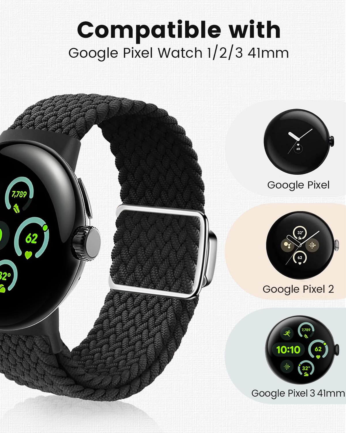 MAKCPOIMER Braided Nylon Band for Google Pixel Watch 41mm Adjustable Camouflage