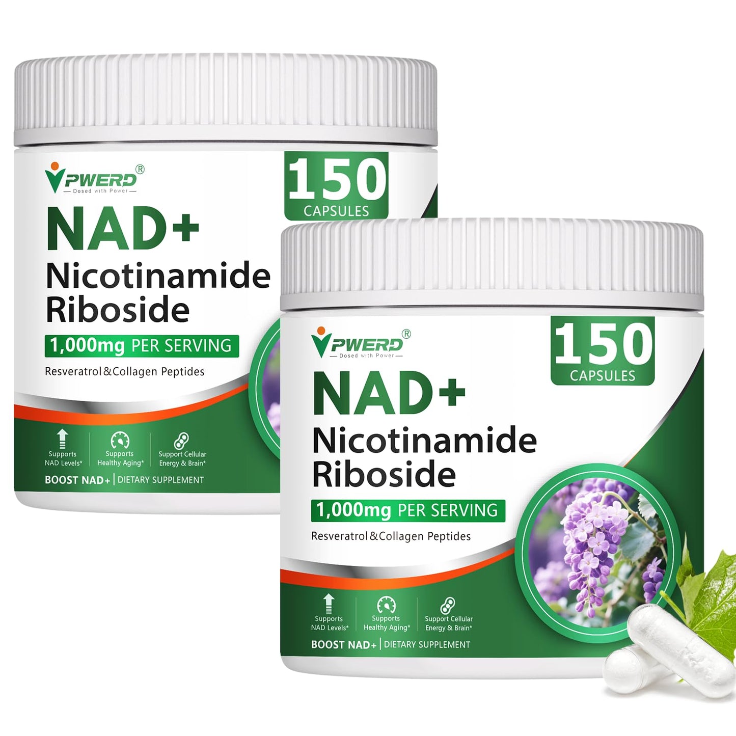 BestBy02/27 PWERD NAD+ Trans Resveratrol 1000mg 150 Capsules Supplement