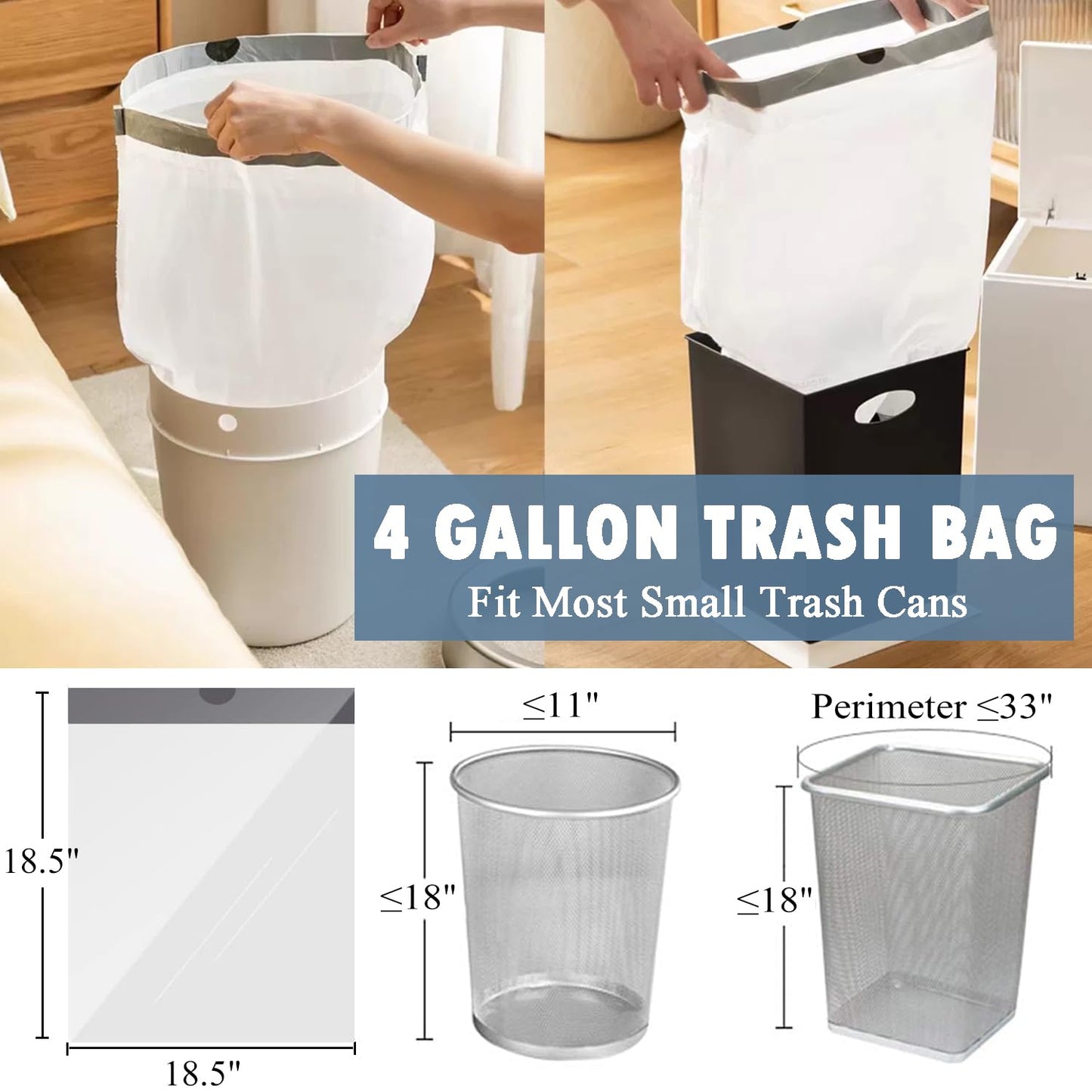 PACCOLYN Small Trash Bags 4 Gallon Drawstring 57 Count Unscented White