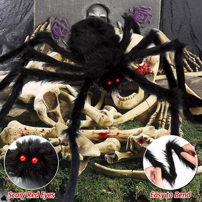 OCATO 200" Halloween Spider Web + 59" Giant Spider Decorations Black