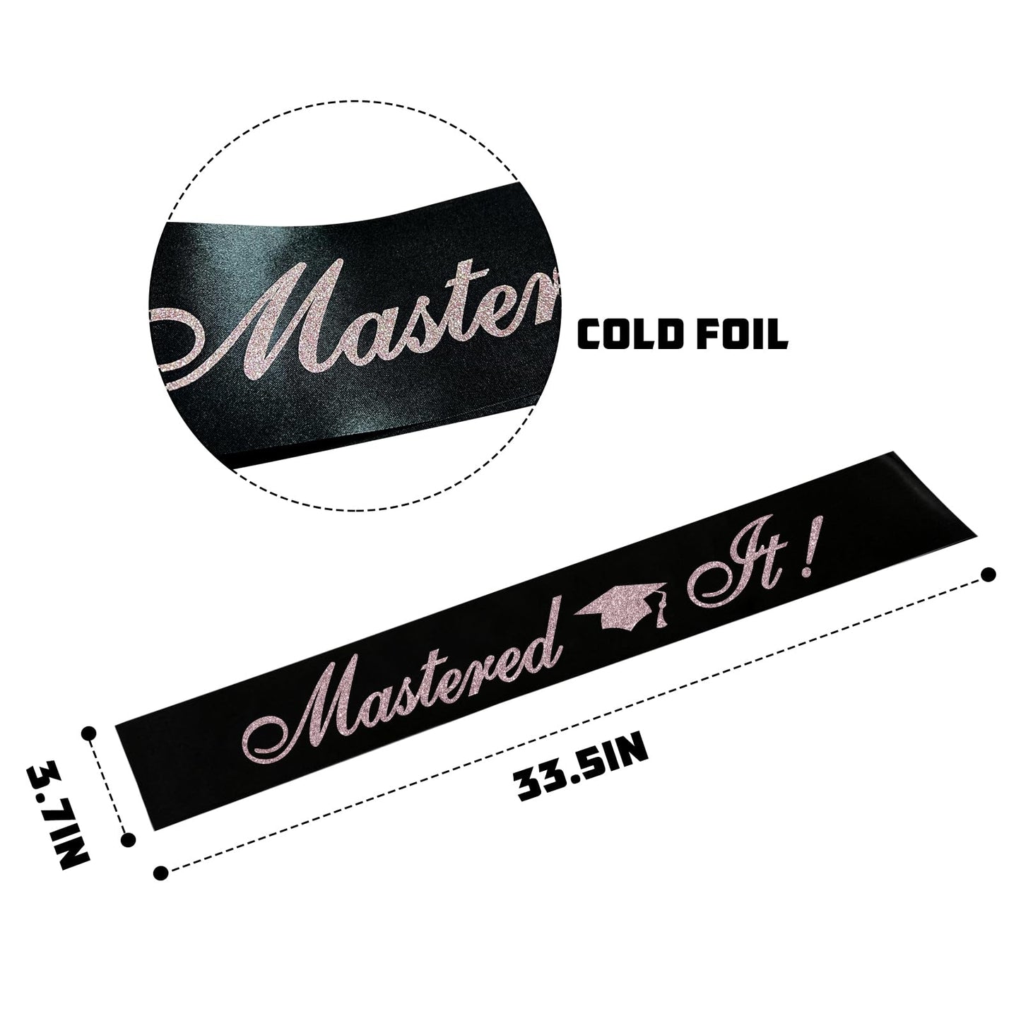 PYQWA Mastered It Graduation Sash Black Satin Rose Gold Foil Class of 2026