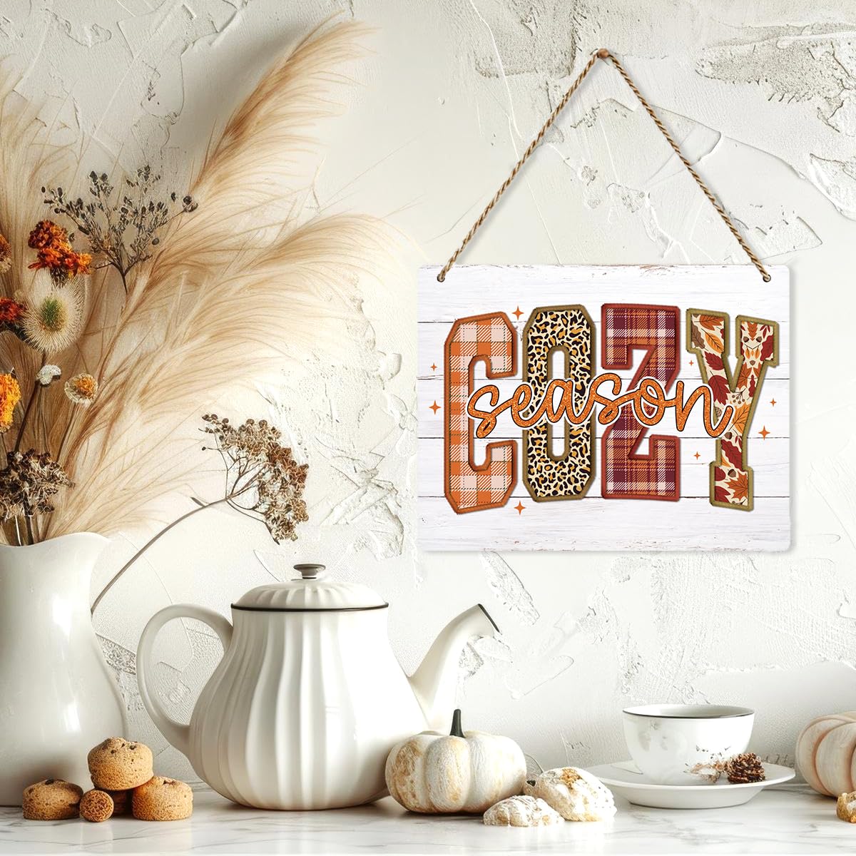 BELLOWDEER Hey There Pumpkin Rustic Wood Hanging Sign Fall Decor 8x10 Inches