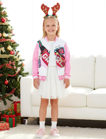 PATPAT Girls Varsity Baseball Jacket Pink Lightweight Bomber Coat Size 9-10
