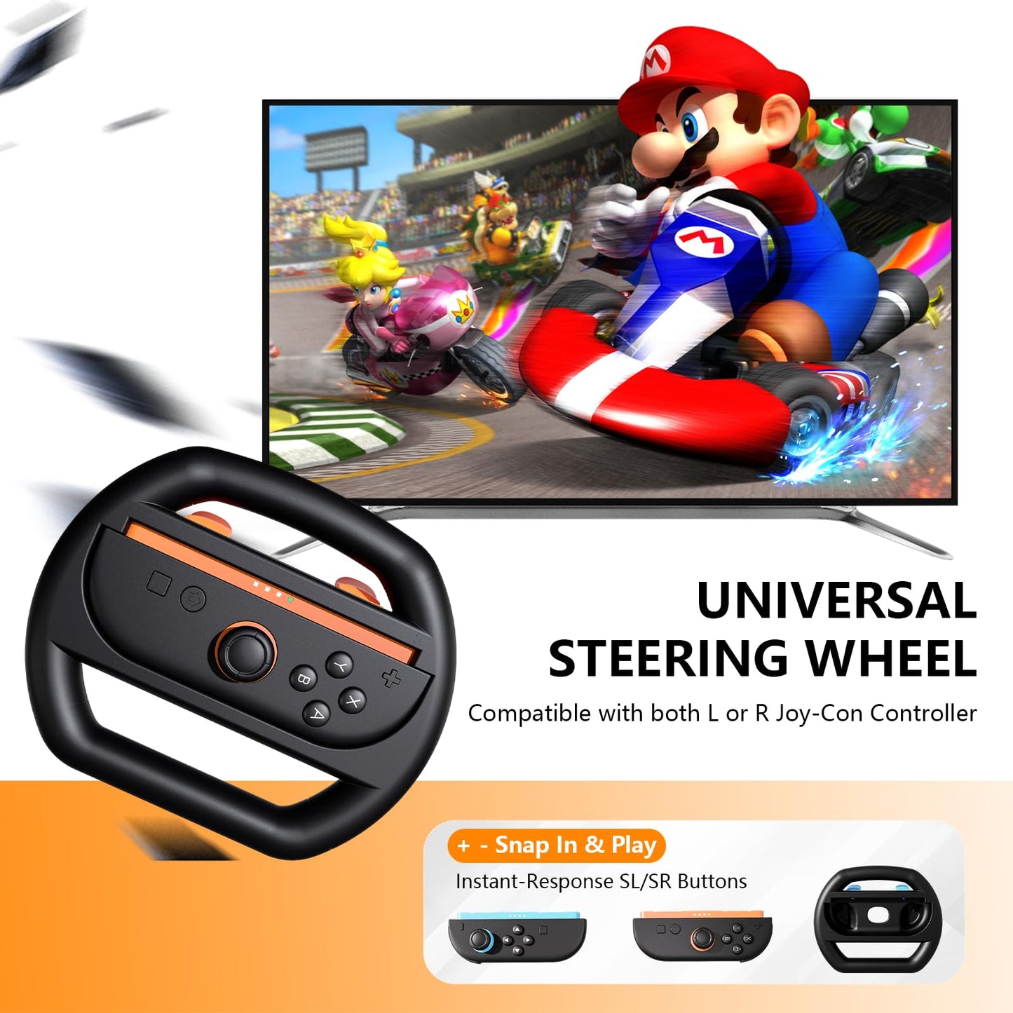 KUNSLUCK 2 Pack Steering Wheels for Nintendo Switch 2 Joy-Con Black