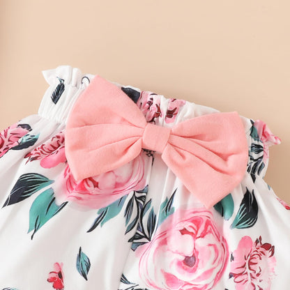 Mikccer Baby Girl Ruffle Romper & Floral Pants Set with Headband Pink Size 0-3M