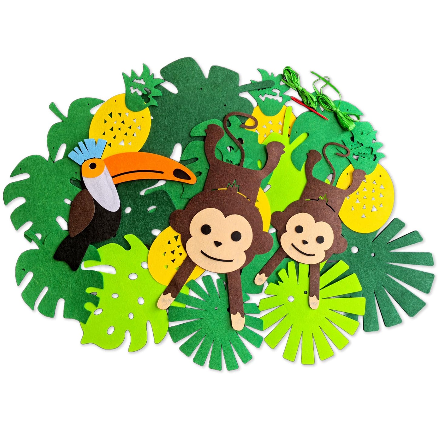 Leyhooney Christmas Jungle Felt Decor Set Tropical Toucan Monkey Palm Leaf