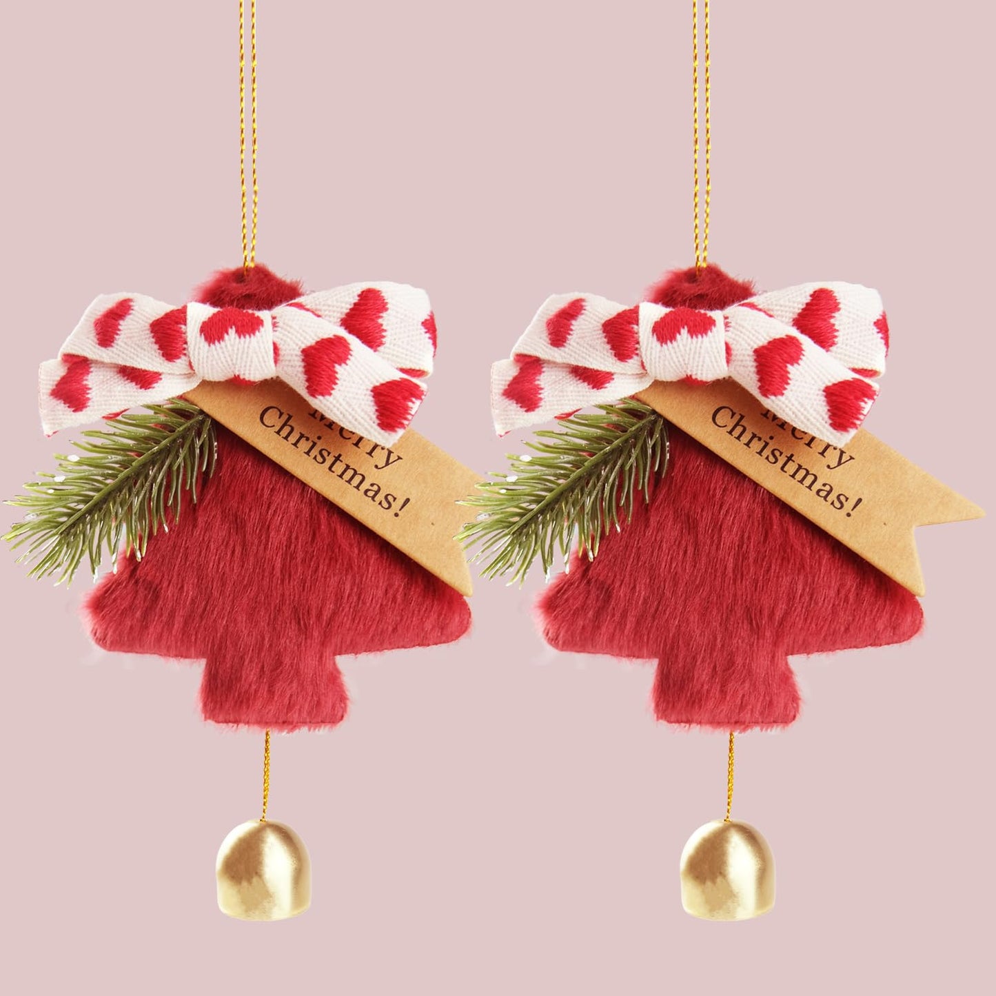 DILAGG Christmas Decorations Fuzzy Tree Ornaments Plush Pendant Gold Bell Red