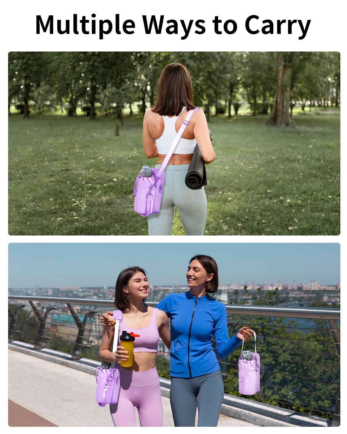 Wandering Nature Insulated Water Bottle Holder Strap 32oz Purple Leather