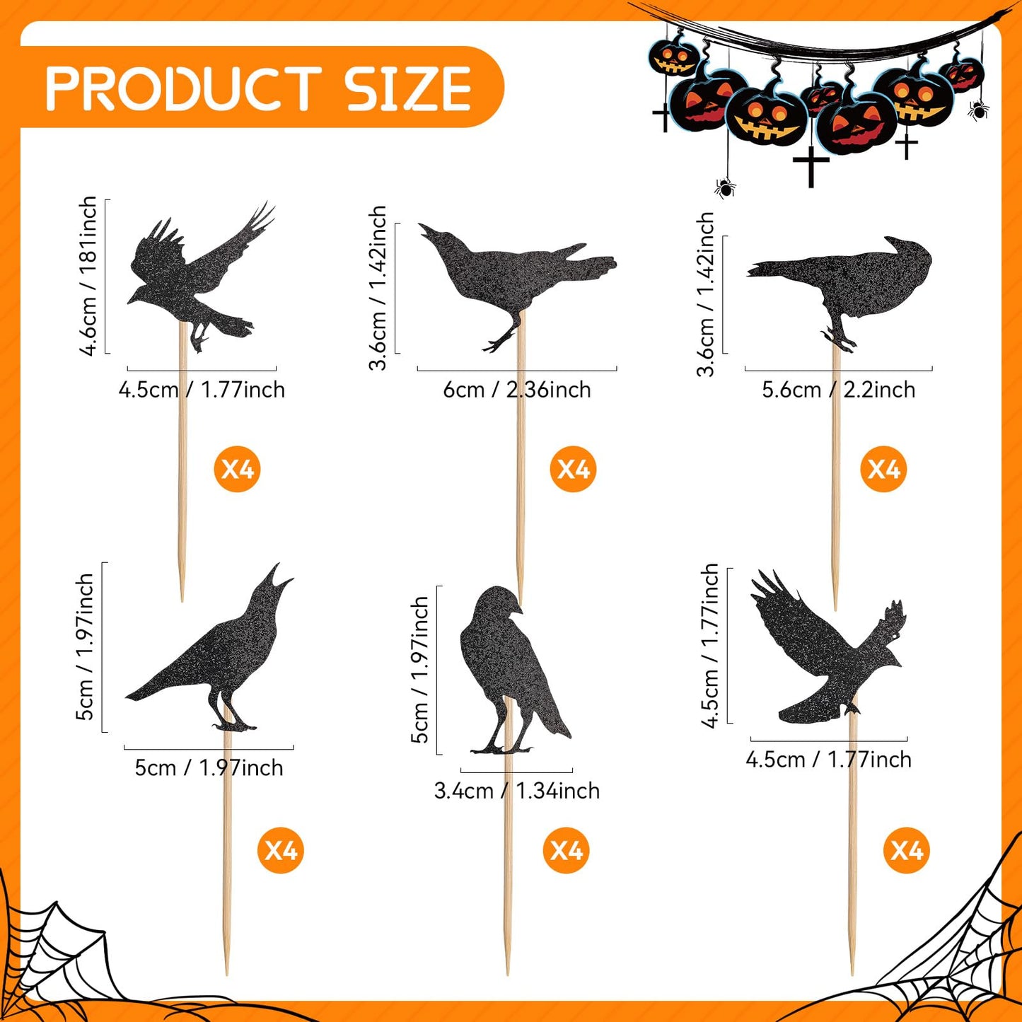 GUYI 24 PCS Halloween Crow Cupcake Toppers Horror Picks Cardstock Toothpick