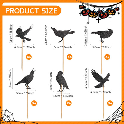 GUYI 24 PCS Halloween Crow Cupcake Toppers Horror Picks Cardstock Toothpick