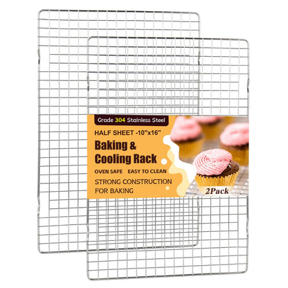 BXKEE Cooling Racks 2 PCS 10x16in Heavy Duty 304 Stainless Steel Silver