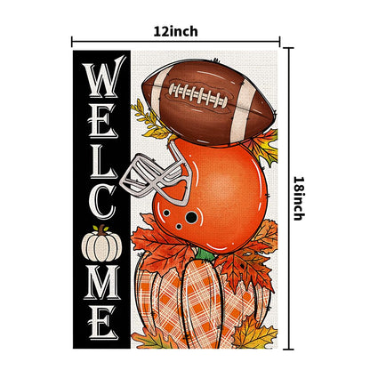 Decorhua Fall Garden Flag Burlap 12x18 Double Sided Football Pumpkin Orange