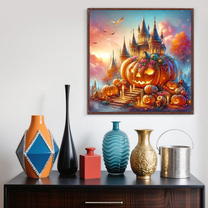 LKHMVCA Fall Pumpkin Castle Candle Diamond Painting Kit 13.8x13.8 Inch