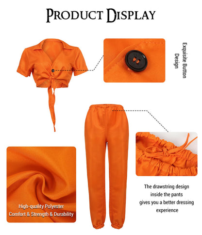 UQJE Women's Prisoner Costume Orange Convict Shirt Pants XXL