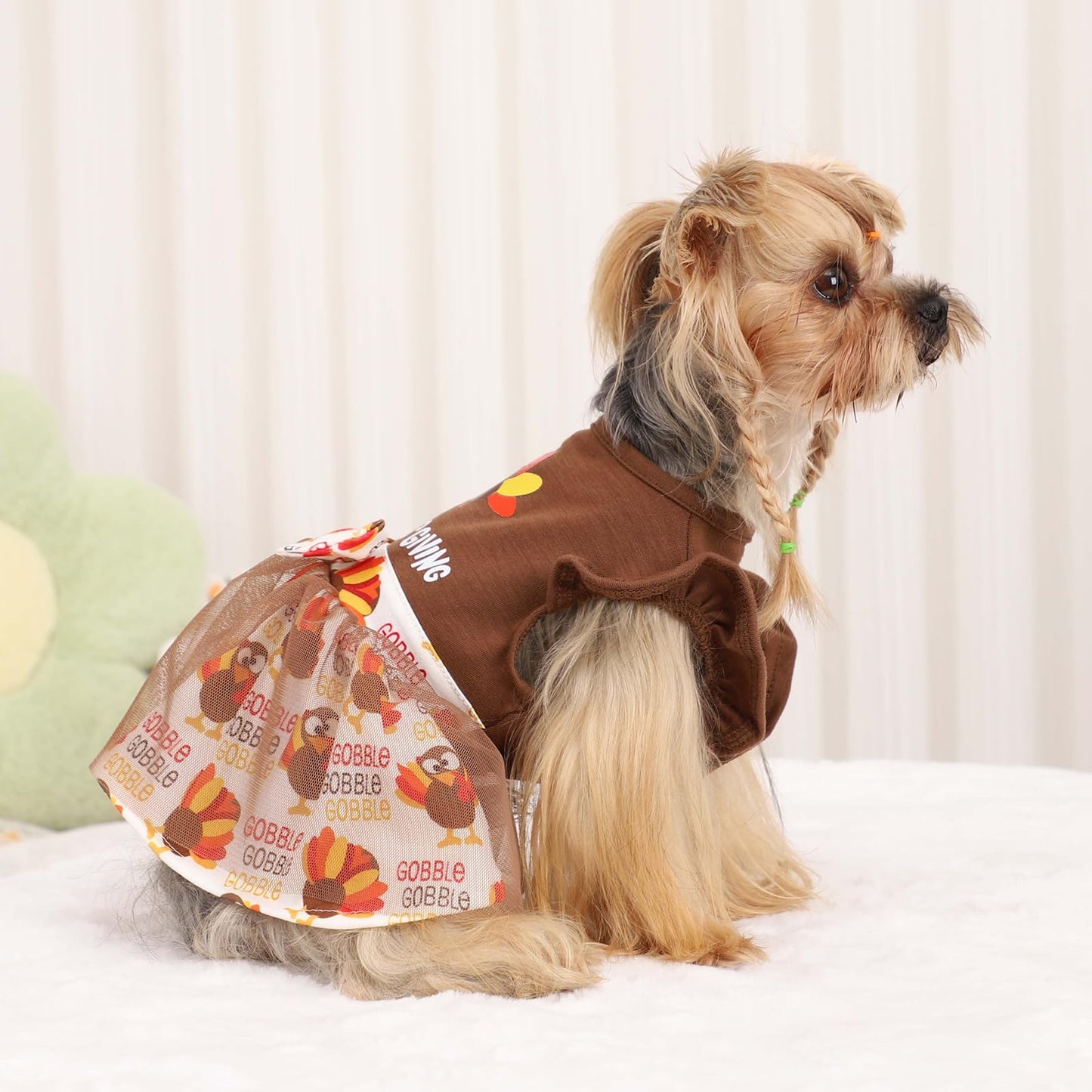 Sebaoyu Thanksgiving Dog Dress Brown Turkey Outfit Medium Size